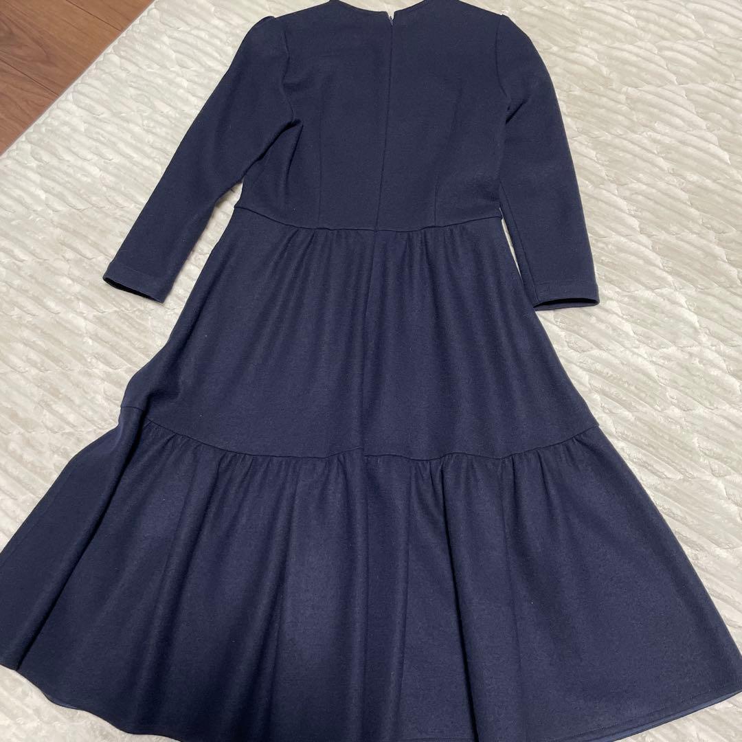 ボーダーズアットバルコニー　ウールジャージーワンピース　ネイビー　36