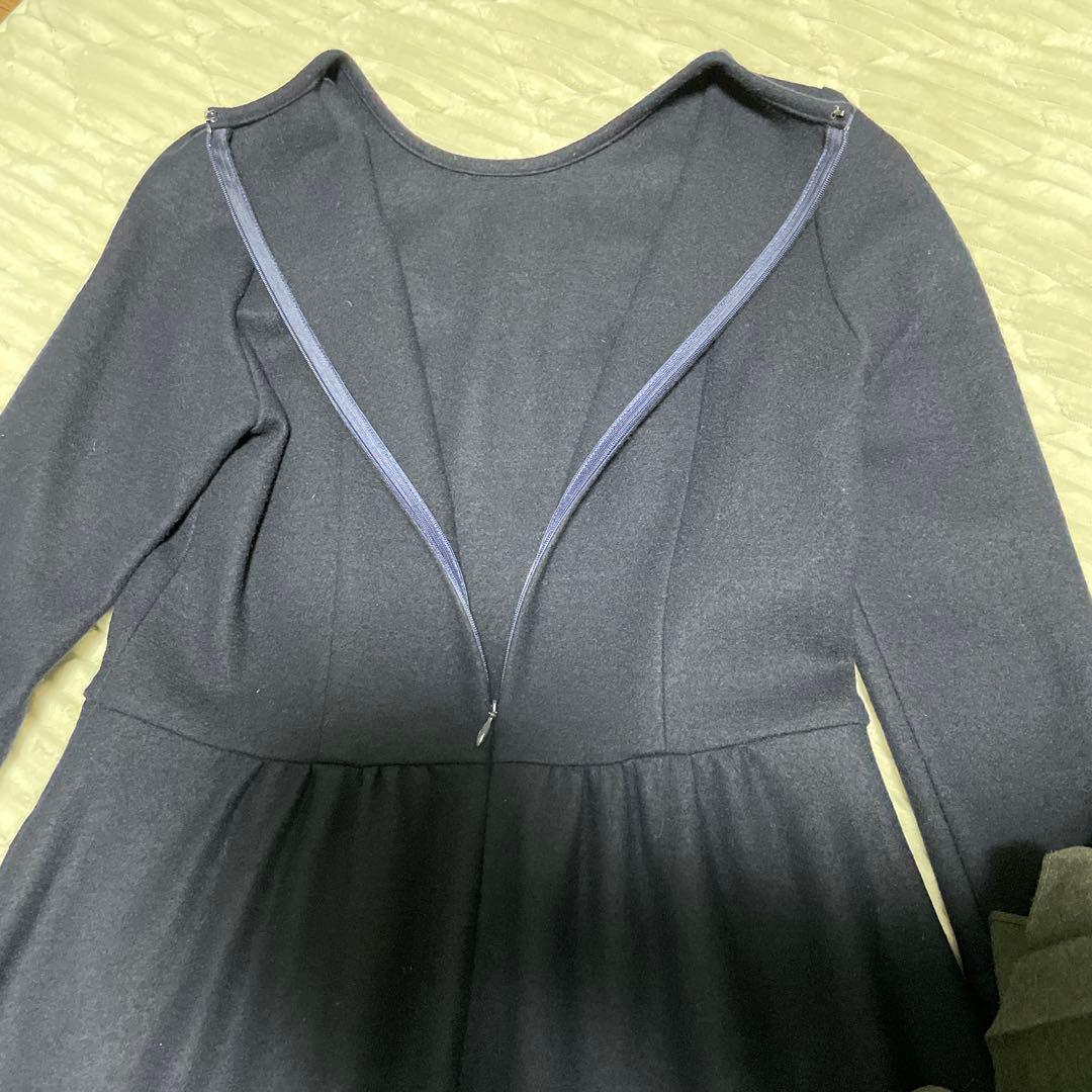 ボーダーズアットバルコニー　ウールジャージーワンピース　ネイビー　36