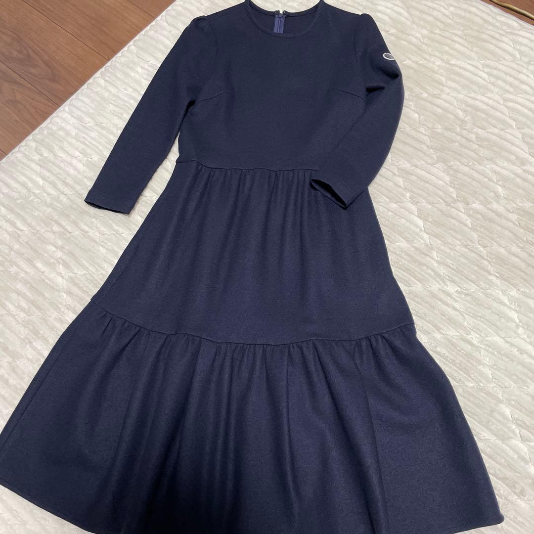 ボーダーズアットバルコニー　ウールジャージーワンピース　ネイビー　36