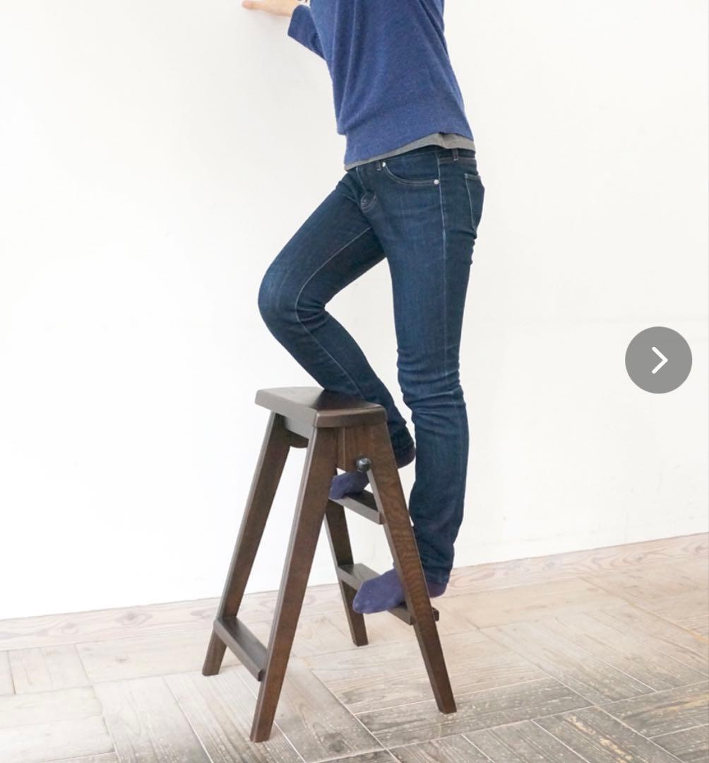 ステップスツール　腰掛けスツールと脚立の2wayスツール　天然木