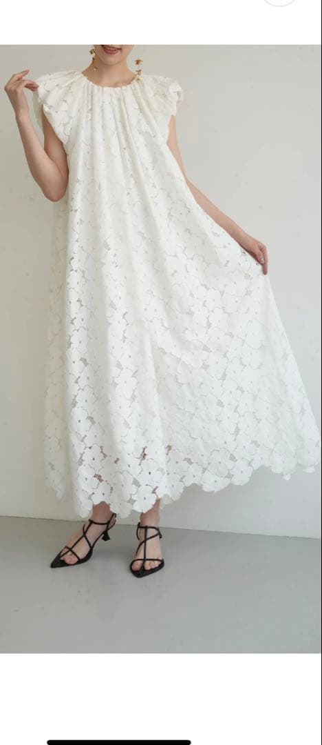 ワンピース Acka. flower lace drape one-piece