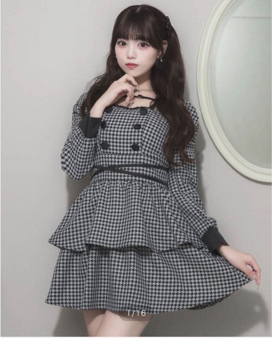 pium クロスベルトティアードワンピース ブラックミックス