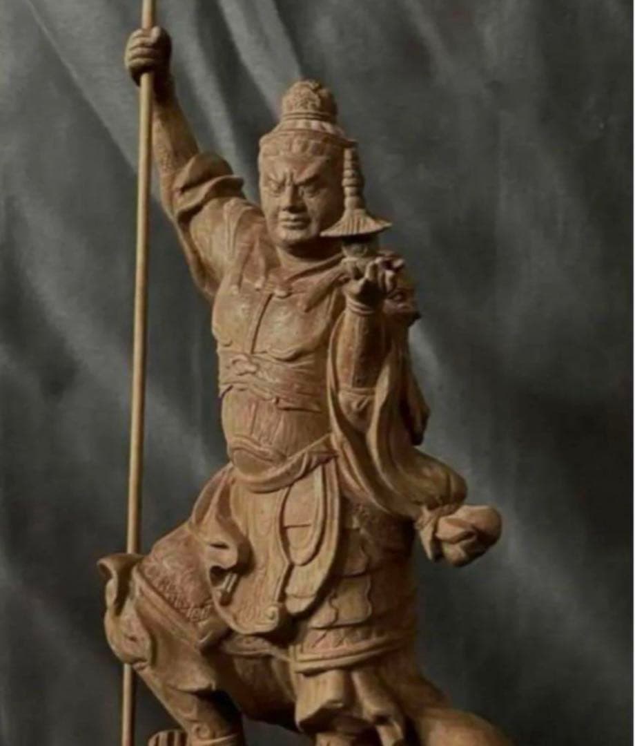 仏教工芸品　総楠製　井波彫刻　極上彫　木彫仏像　毘沙門天立像