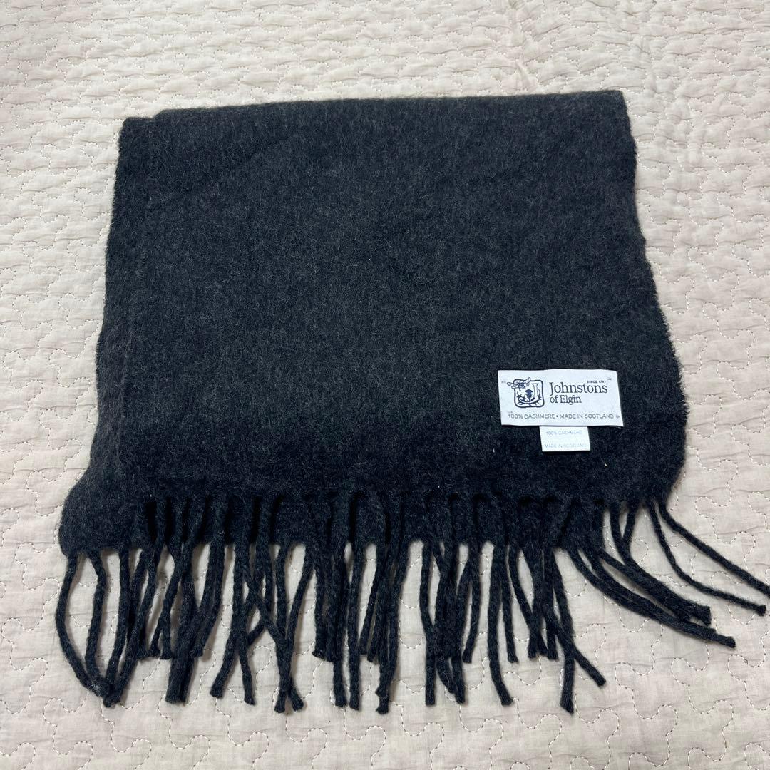 Johnstons of Elgin 100%カシミヤ マフラー ダークグレー