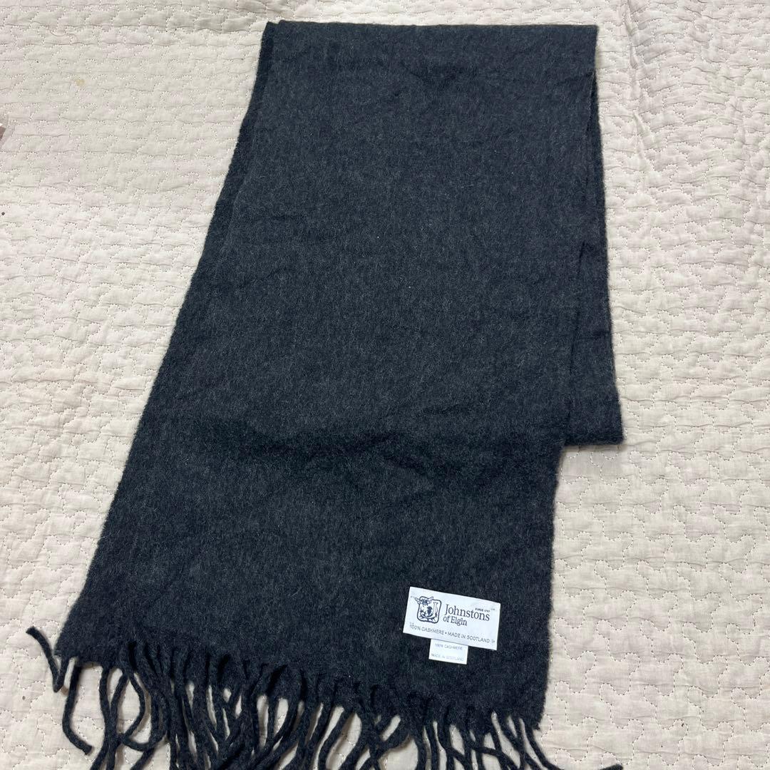 Johnstons of Elgin 100%カシミヤ マフラー ダークグレー