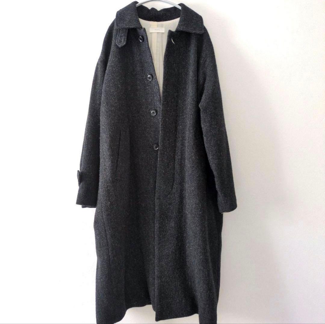 かぐれkagure／ウールヘリンボーンバルマカンコート＊ダークグレー