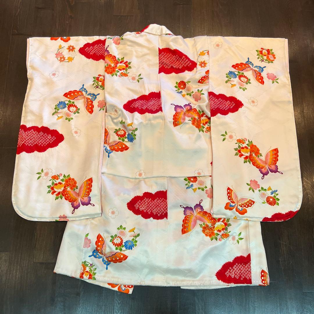 アンティーク 大正ロマン 七五三 七歳 着物 作り帯 小物一式 フルセット 白