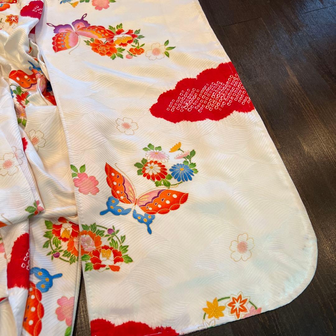 アンティーク 大正ロマン 七五三 七歳 着物 作り帯 小物一式 フルセット 白