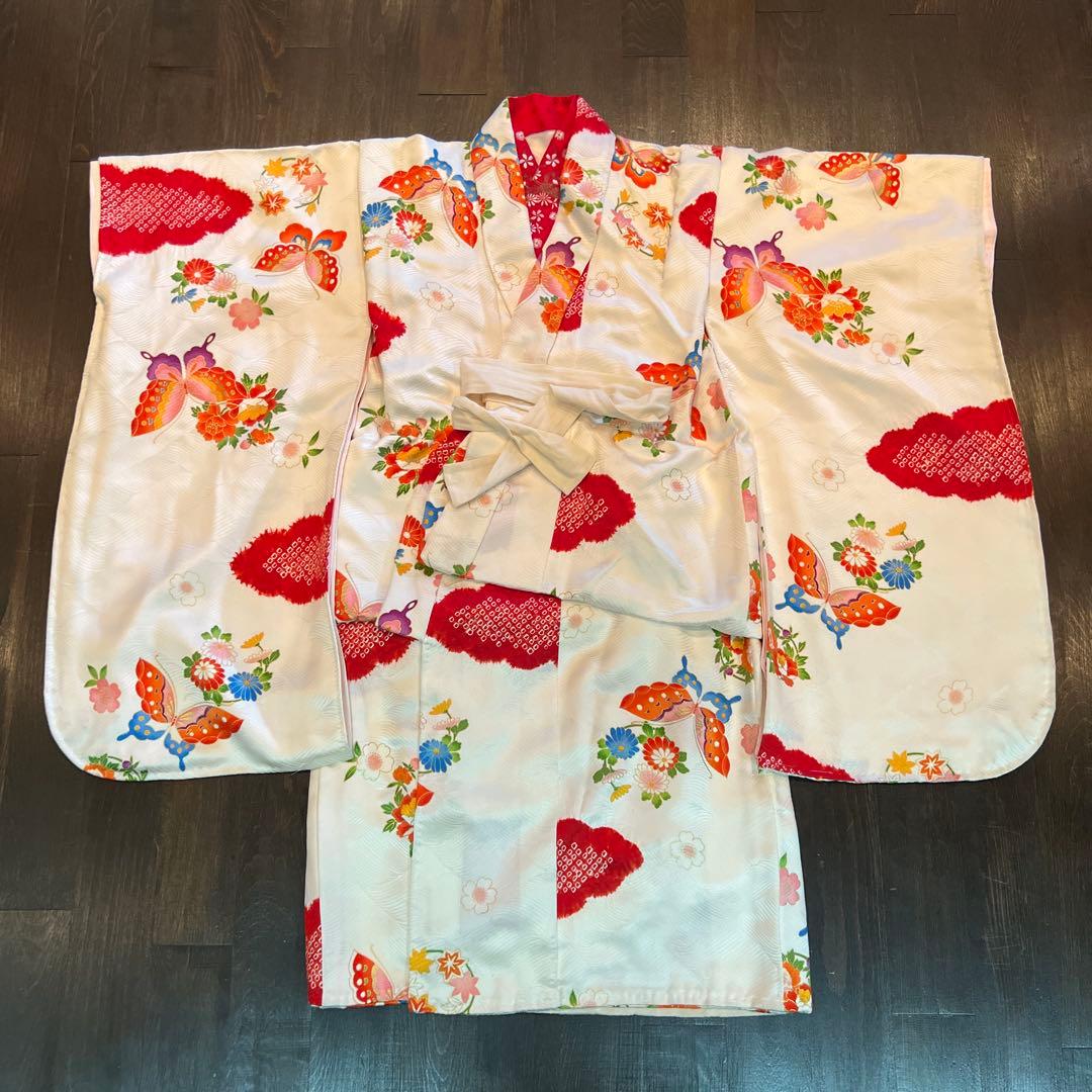 アンティーク 大正ロマン 七五三 七歳 着物 作り帯 小物一式 フルセット 白