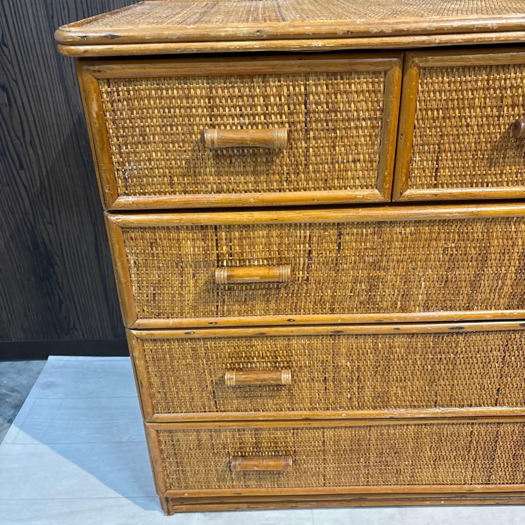 ラタン製シンプルチェスト 6引き出し