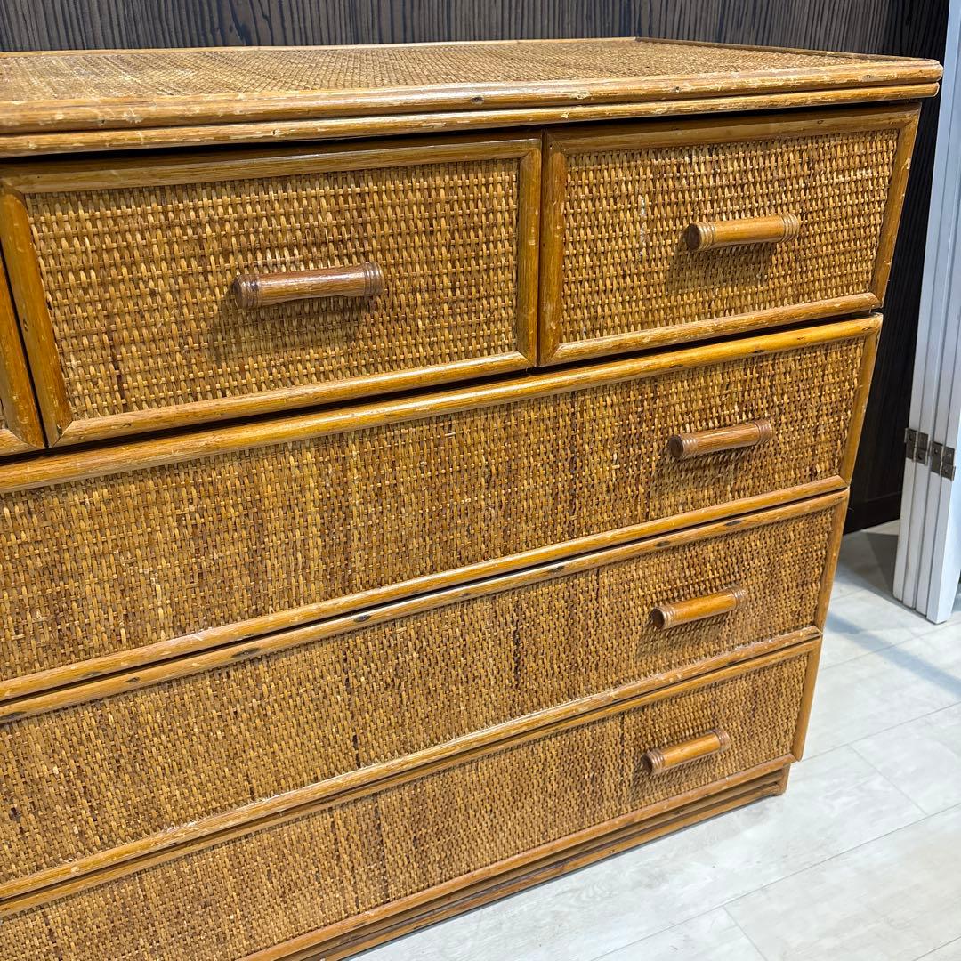 ラタン製シンプルチェスト 6引き出し