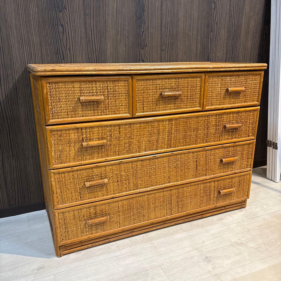 ラタン製シンプルチェスト 6引き出し