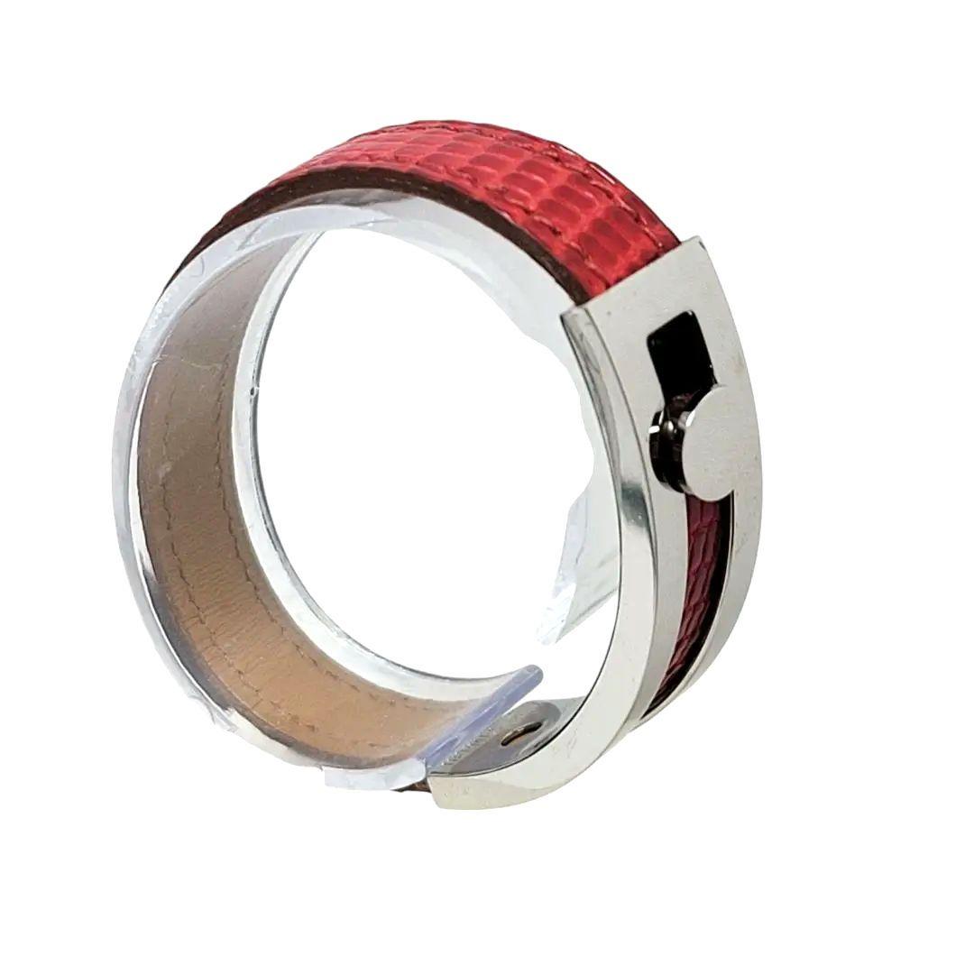 そら様HERMES バングル ブレスレット レザー プスプス レッド シルバー