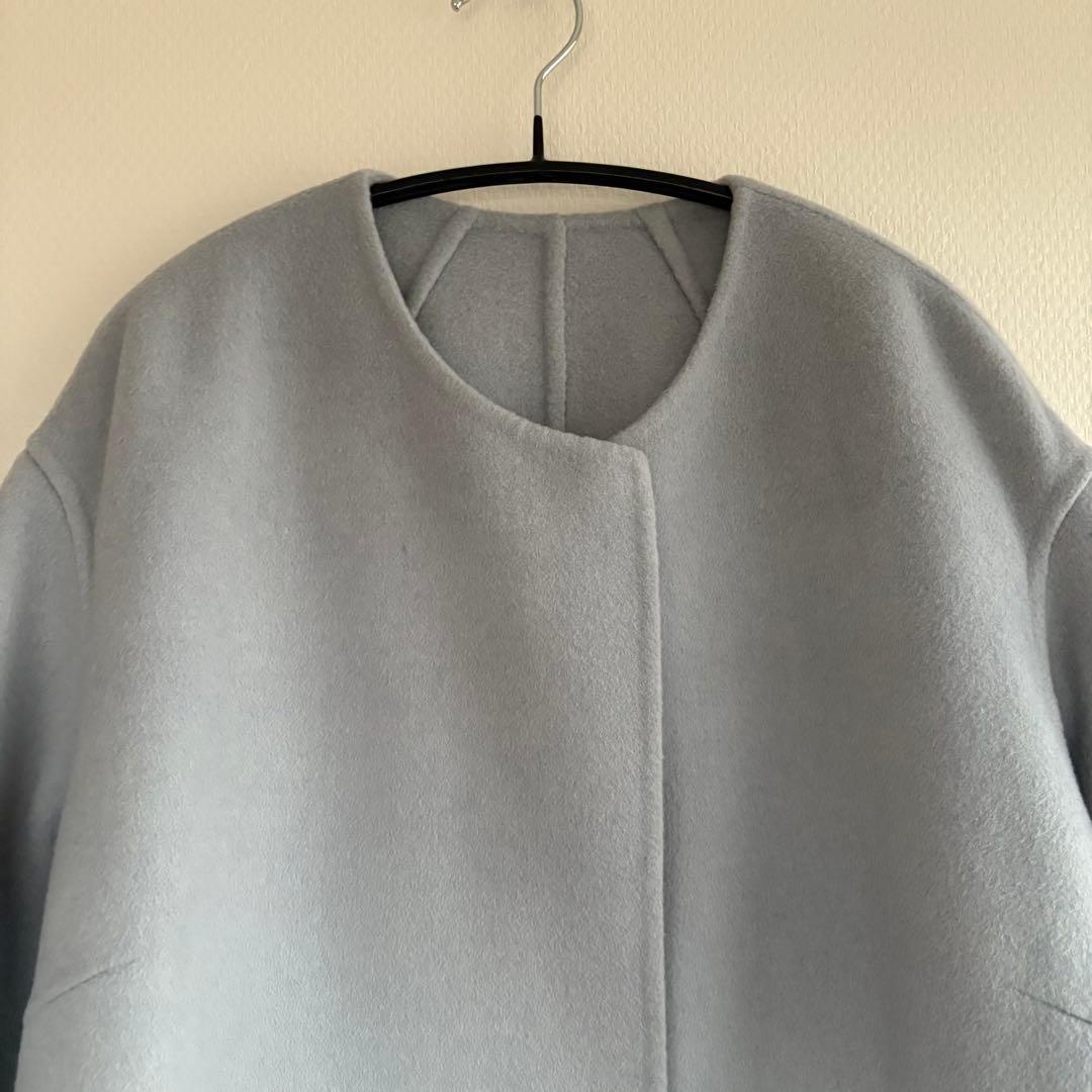 MUSE リバーロングノーカラーコート　ウールコート　ノーカラーアウター　36