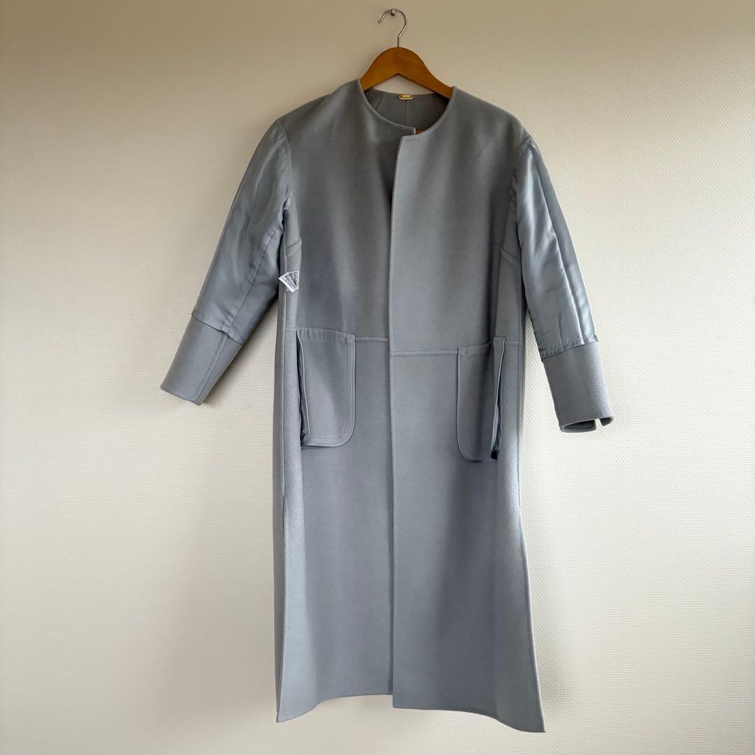 MUSE リバーロングノーカラーコート　ウールコート　ノーカラーアウター　36