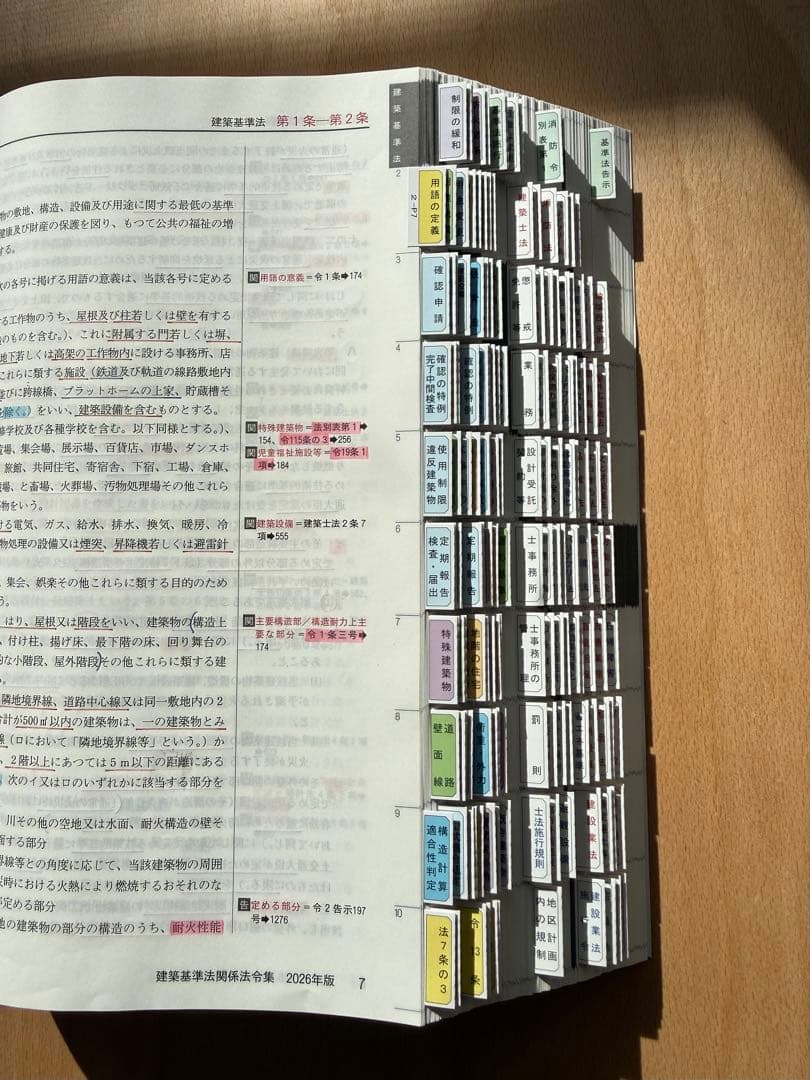 建築基準法関係法令集 2026年版　一級建築士用線引き+通学生仕様インデックス済