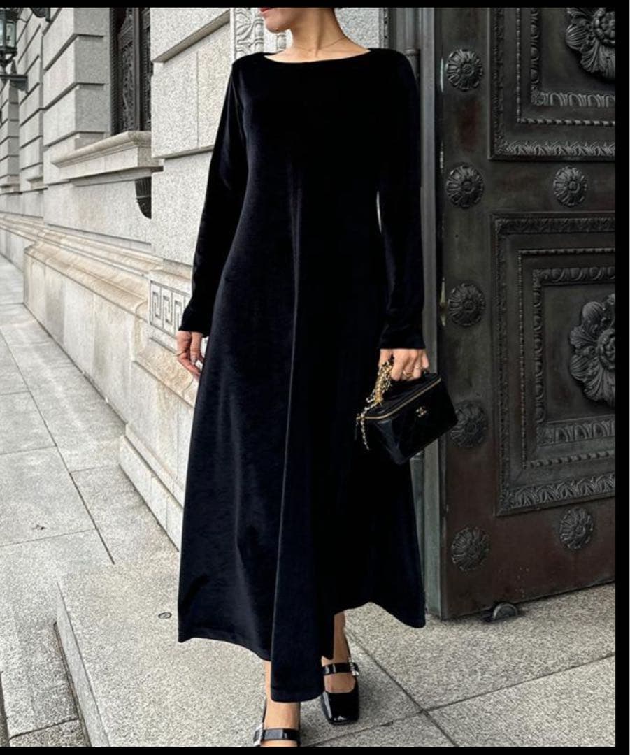 ブラックベルベットロングワンピース