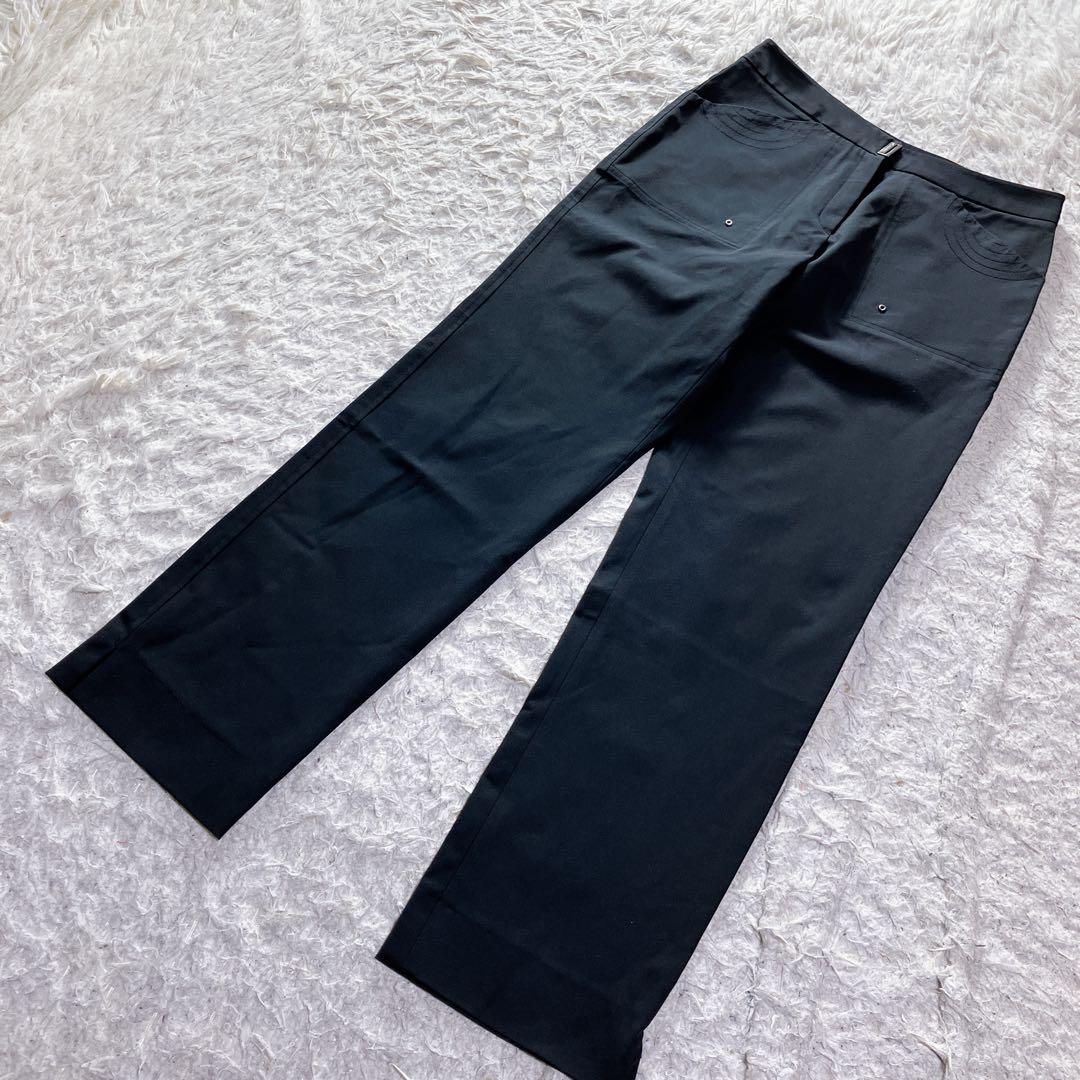 シャネル ストレッチ ロゴ金具 ココ刺繍 美シルエット パンツ ブラック 黒