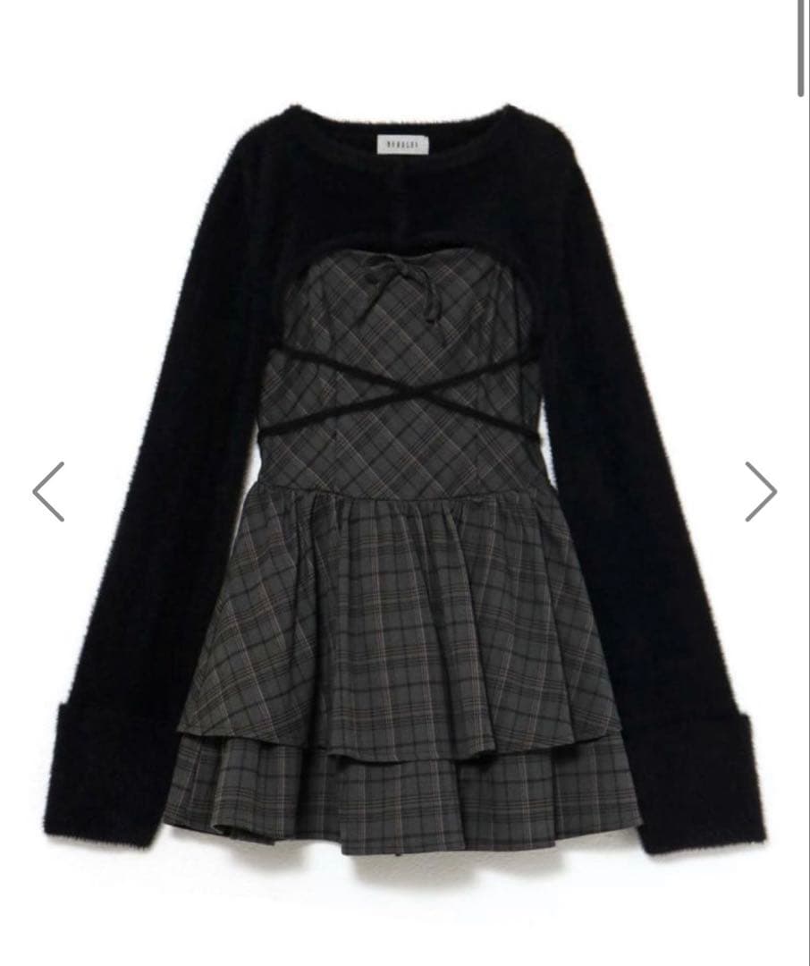 bubbles オープンネックギャザーワンピース