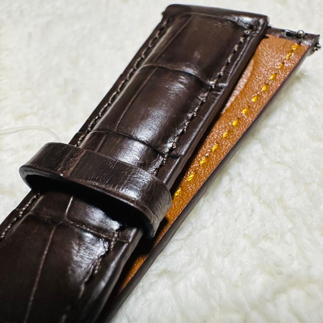 2007#19mm-16mmダークブラウン★ スイス製★本物クロコダイルベルト