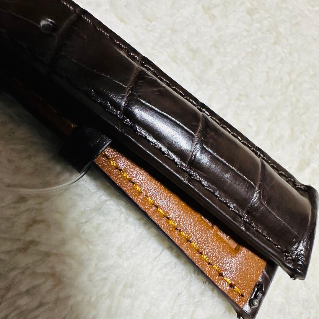 2007#19mm-16mmダークブラウン★ スイス製★本物クロコダイルベルト