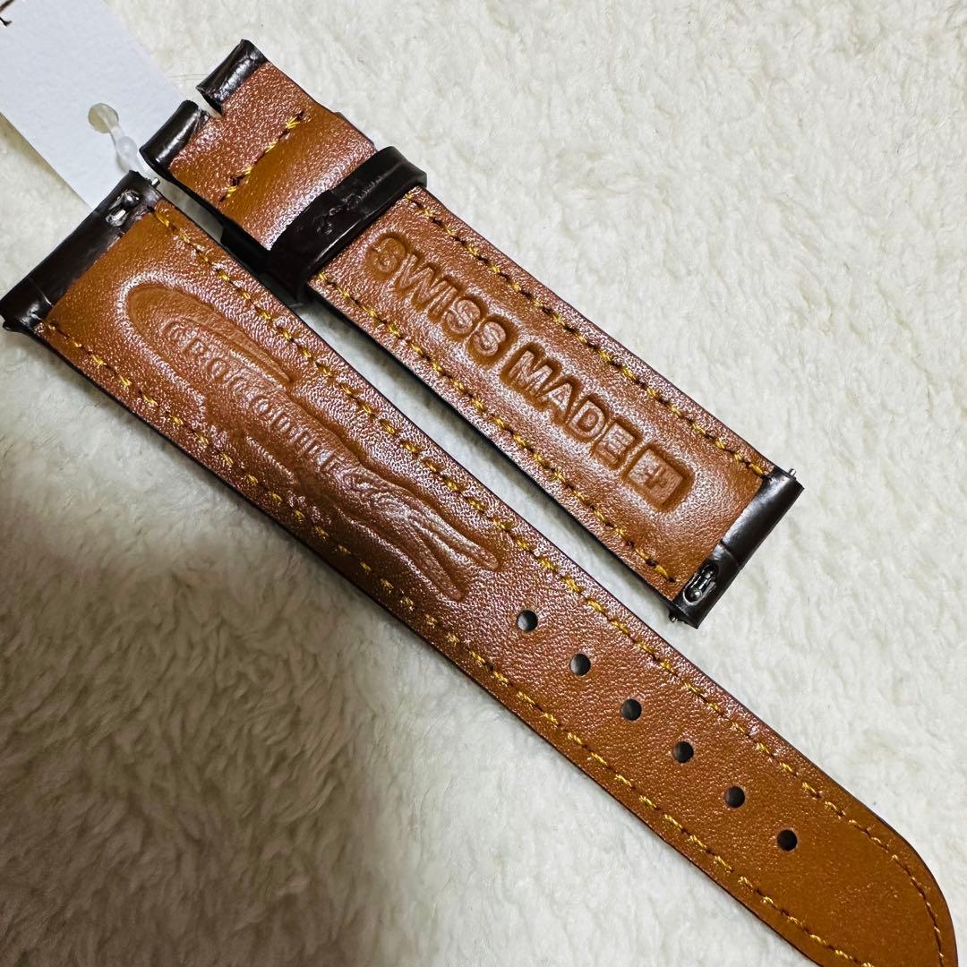 2007#19mm-16mmダークブラウン★ スイス製★本物クロコダイルベルト