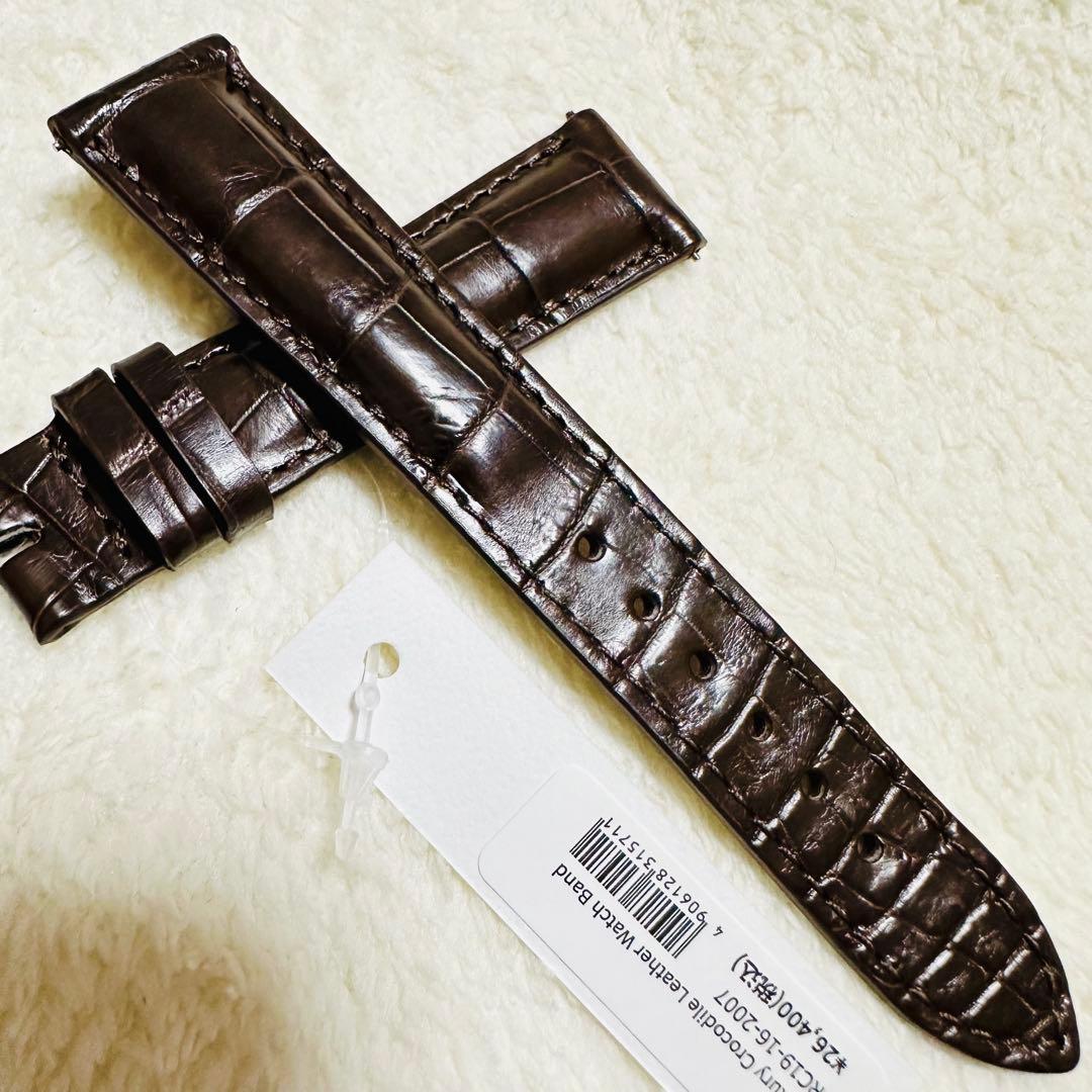 2007#19mm-16mmダークブラウン★ スイス製★本物クロコダイルベルト