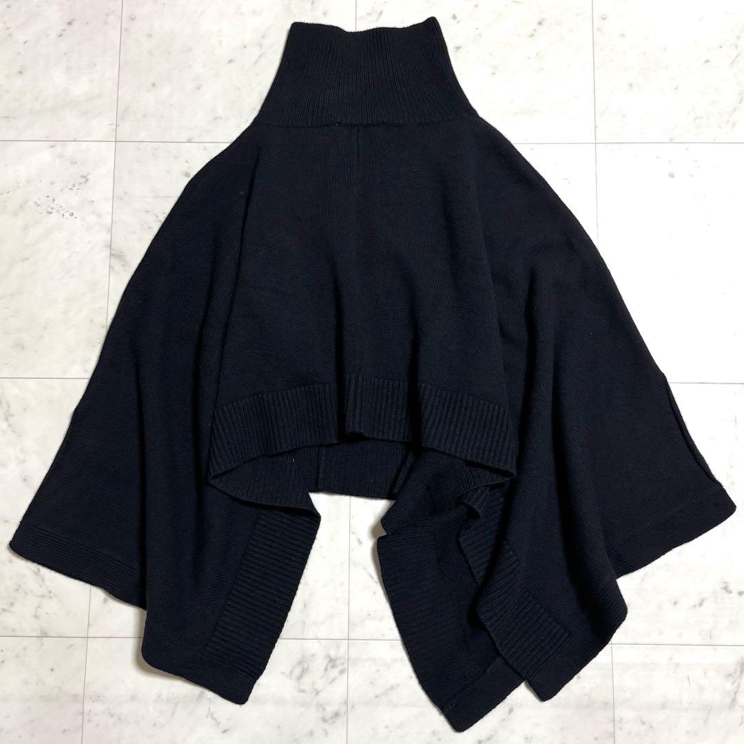 美品 ENFOLD ウールニットケープ ポンチョ アシンメトリー ブラック 38