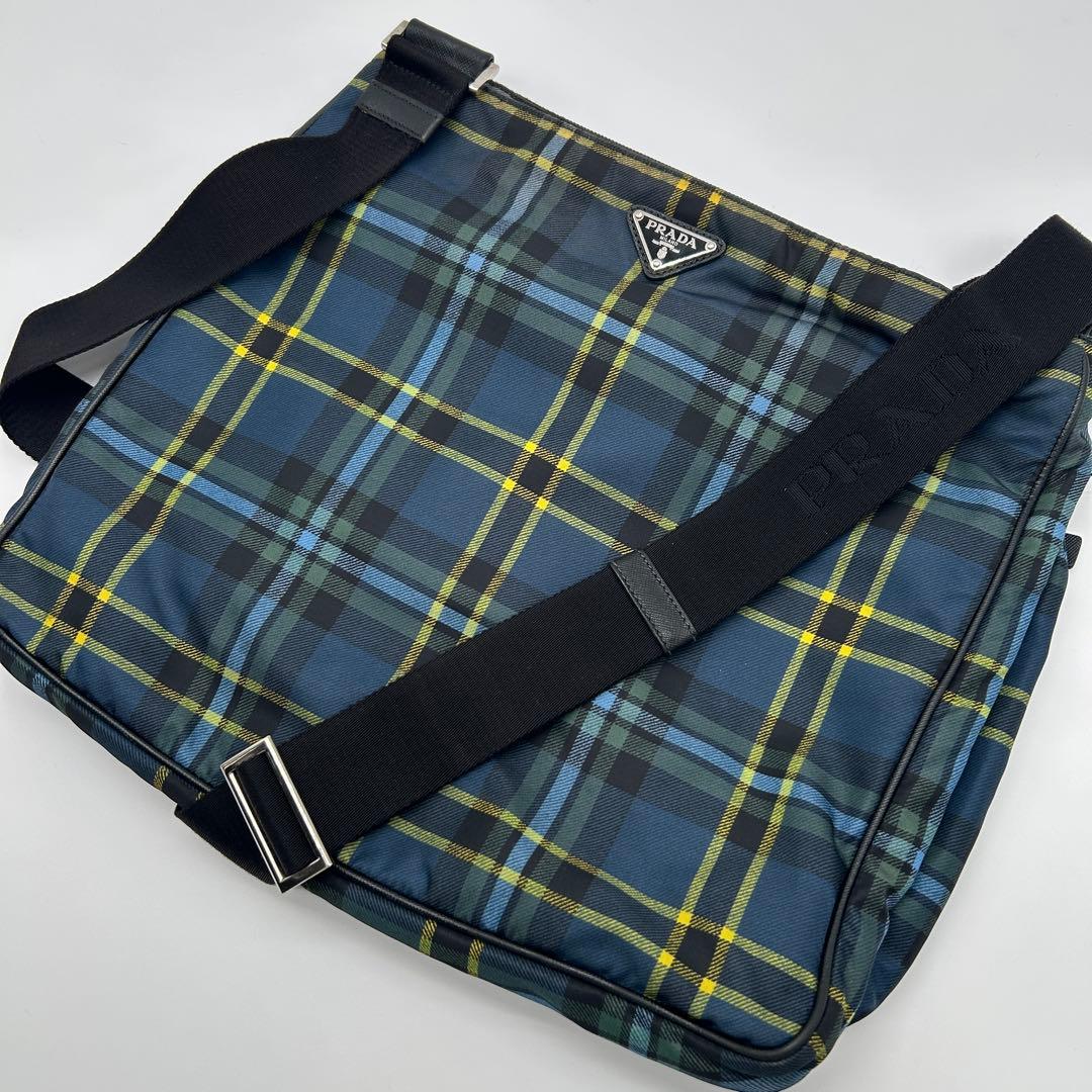 プラダ ショルダーバッグ タータンチェック ナイロン グリーン VA0220