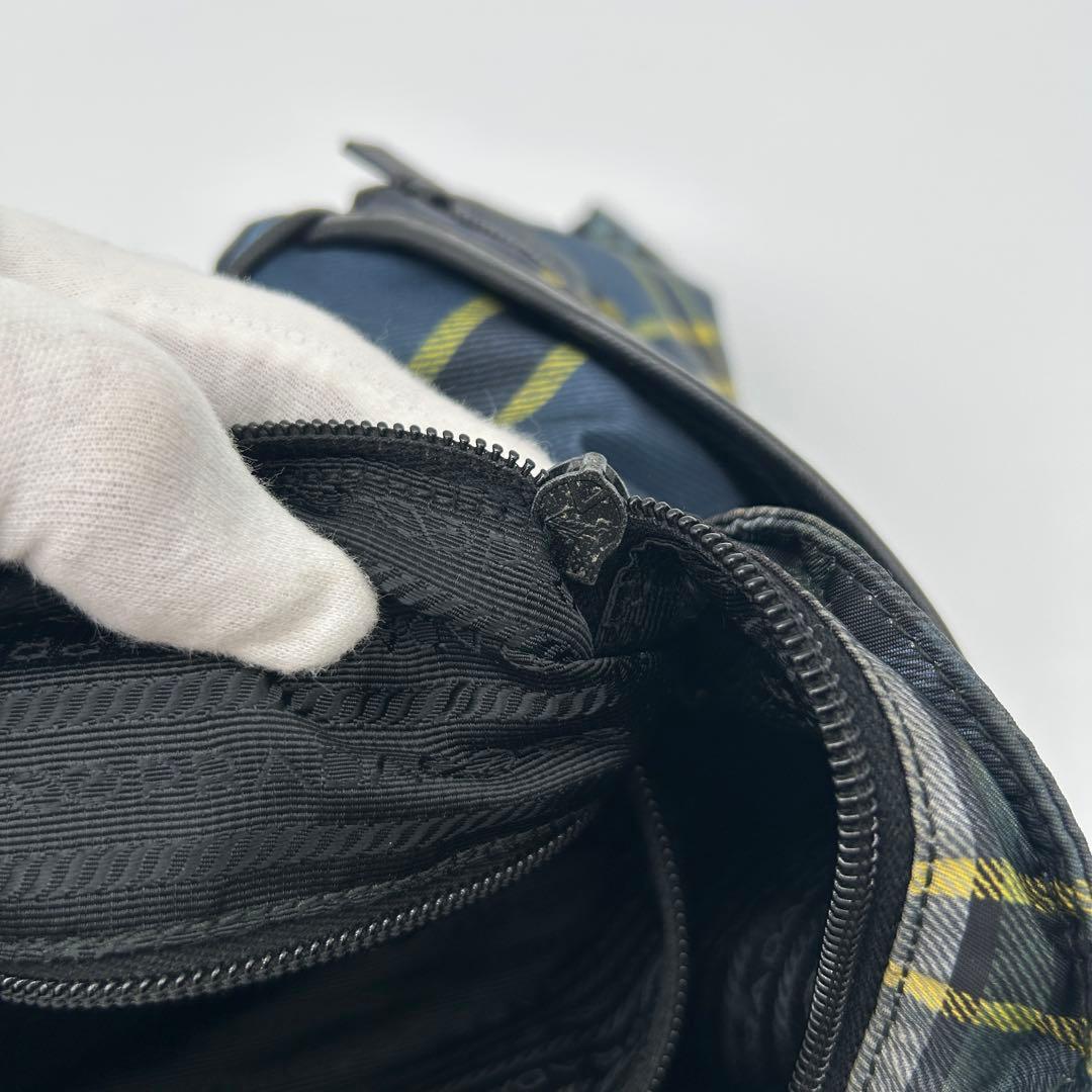 プラダ ショルダーバッグ タータンチェック ナイロン グリーン VA0220