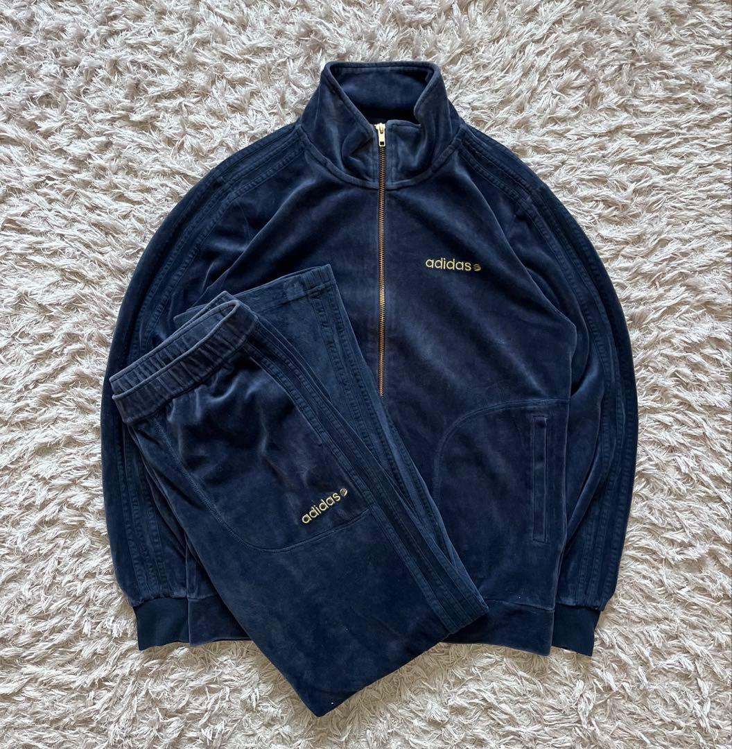 アディダス ベロア トラックジャケット ジャージ セットアップ ネイビー M