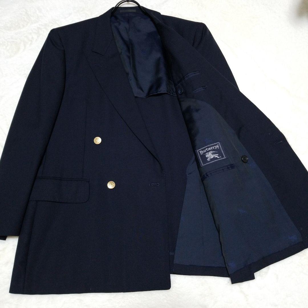 【大きいサイズ】バーバリー　紺ブレ　ダブル　金ボタン　AB6　背抜き　美品