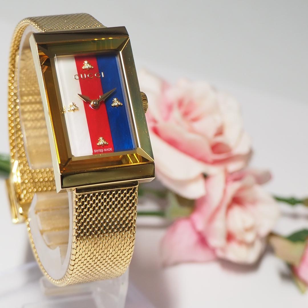 グッチ GUCCI 147.4 スクエア トリコロール文字盤 腕時計 箱 533