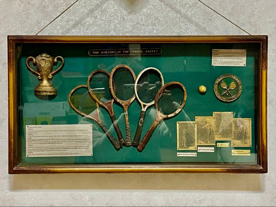 ◆激レア！テニス◆ ヴィンテージ壁掛け◆額縁◆オブジェ◆ディスプレイ◆ラケット史