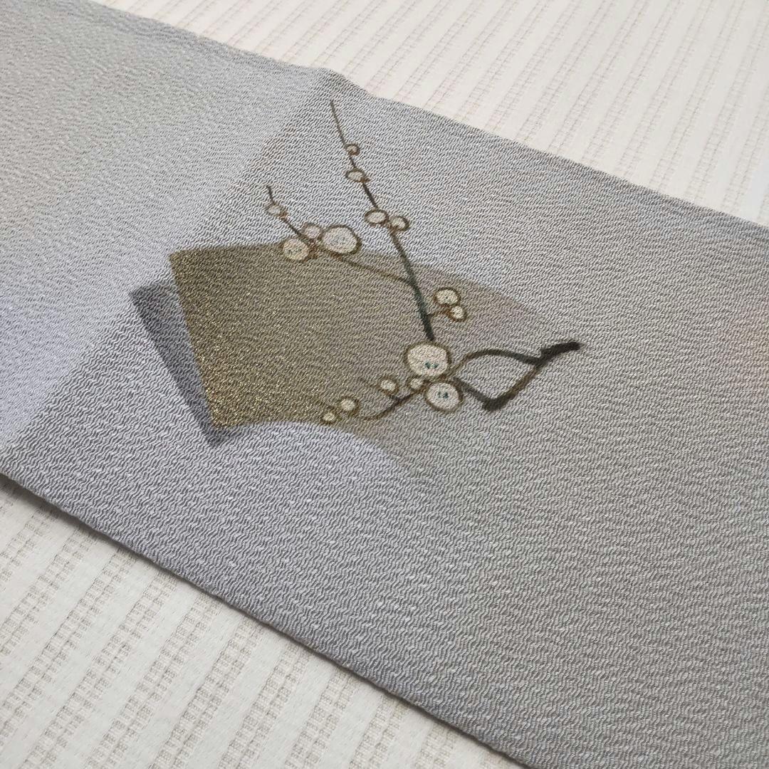 【名古屋帯】未使用品✣やわらかな春待ちの梅 ― 手描き 406cm