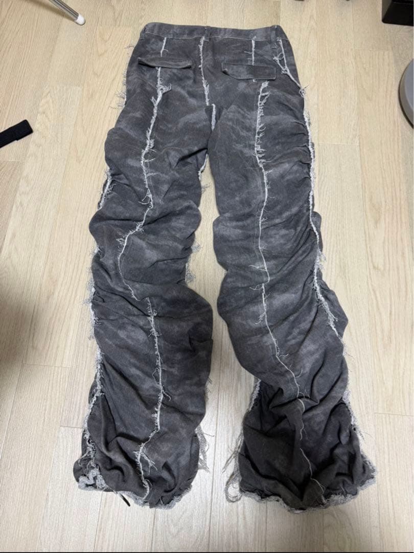 GRANCY シャーリングダメージデザインコットンパンツ　グレー