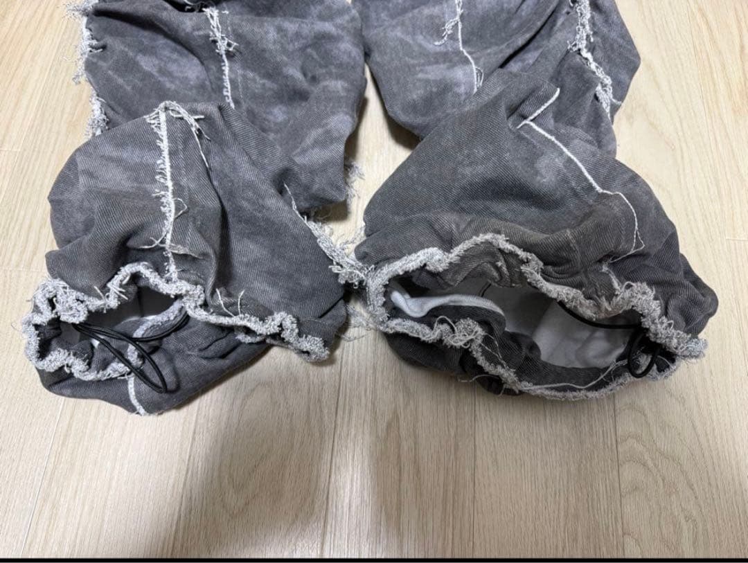 GRANCY シャーリングダメージデザインコットンパンツ　グレー