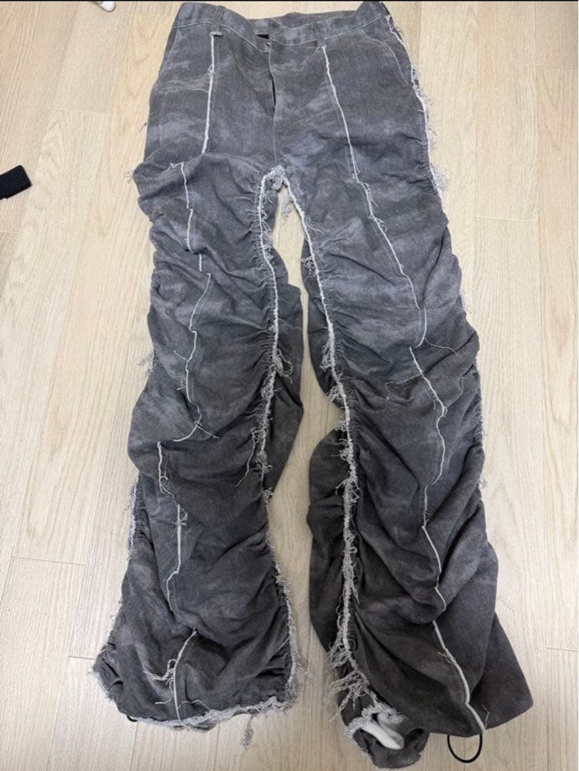 GRANCY シャーリングダメージデザインコットンパンツ　グレー