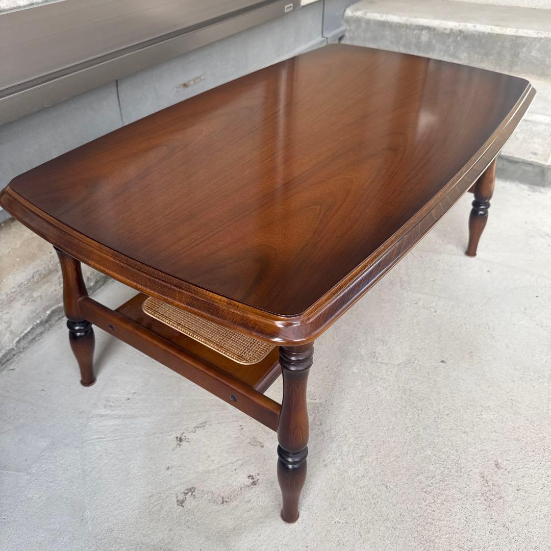 カリモク センターテーブル ローテーブル コロニアル ラタン棚