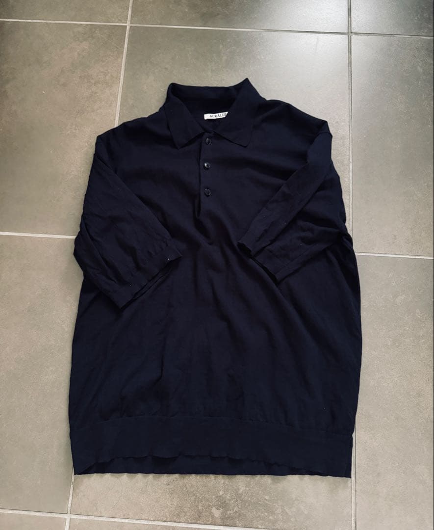 AURALEE SUPER HIGH GAUGE COTTON ニットポロ