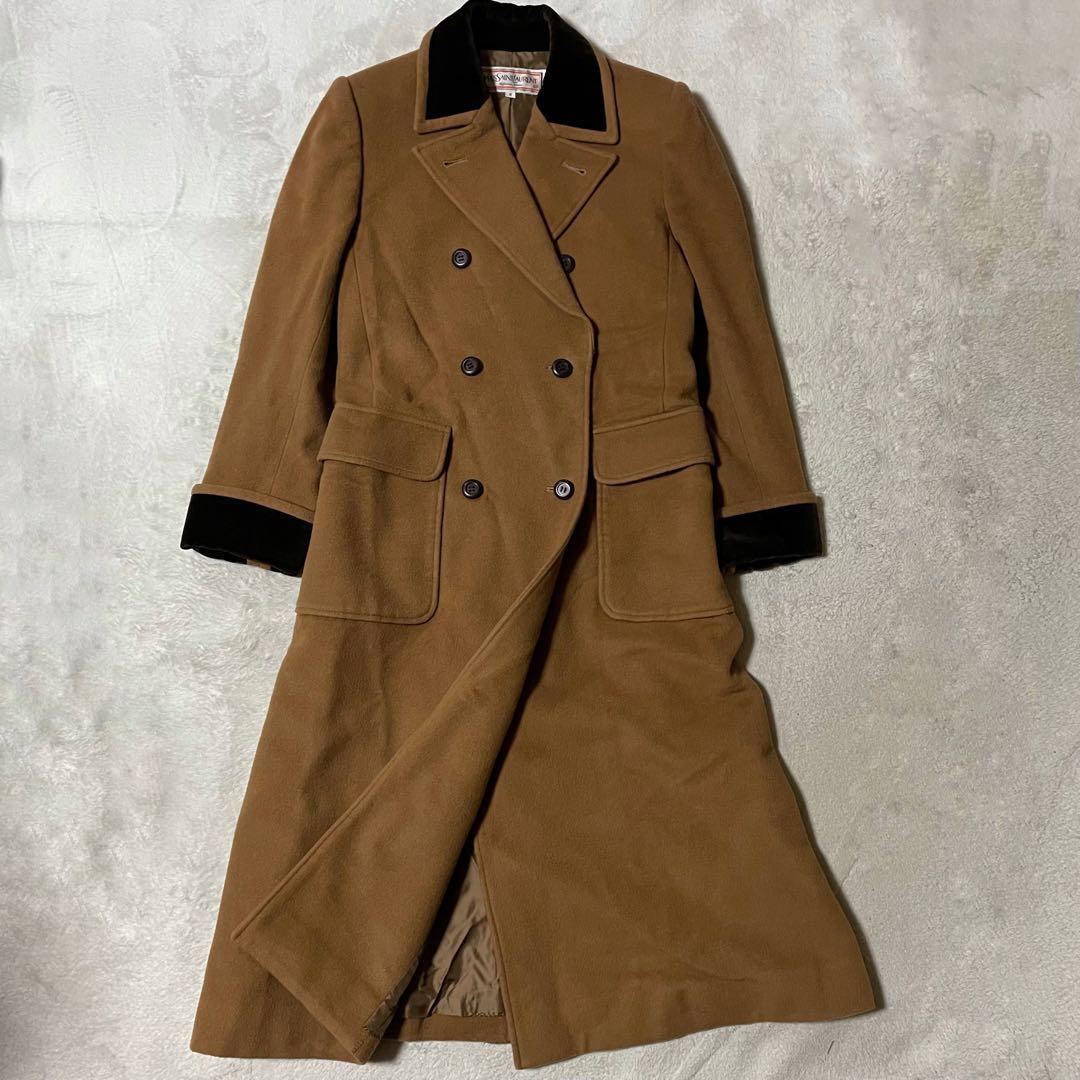専用 YSL イヴサンローラン ダブルブレスト ウールコート S キャメル 美品