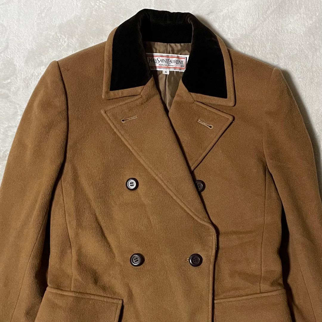 専用 YSL イヴサンローラン ダブルブレスト ウールコート S キャメル 美品