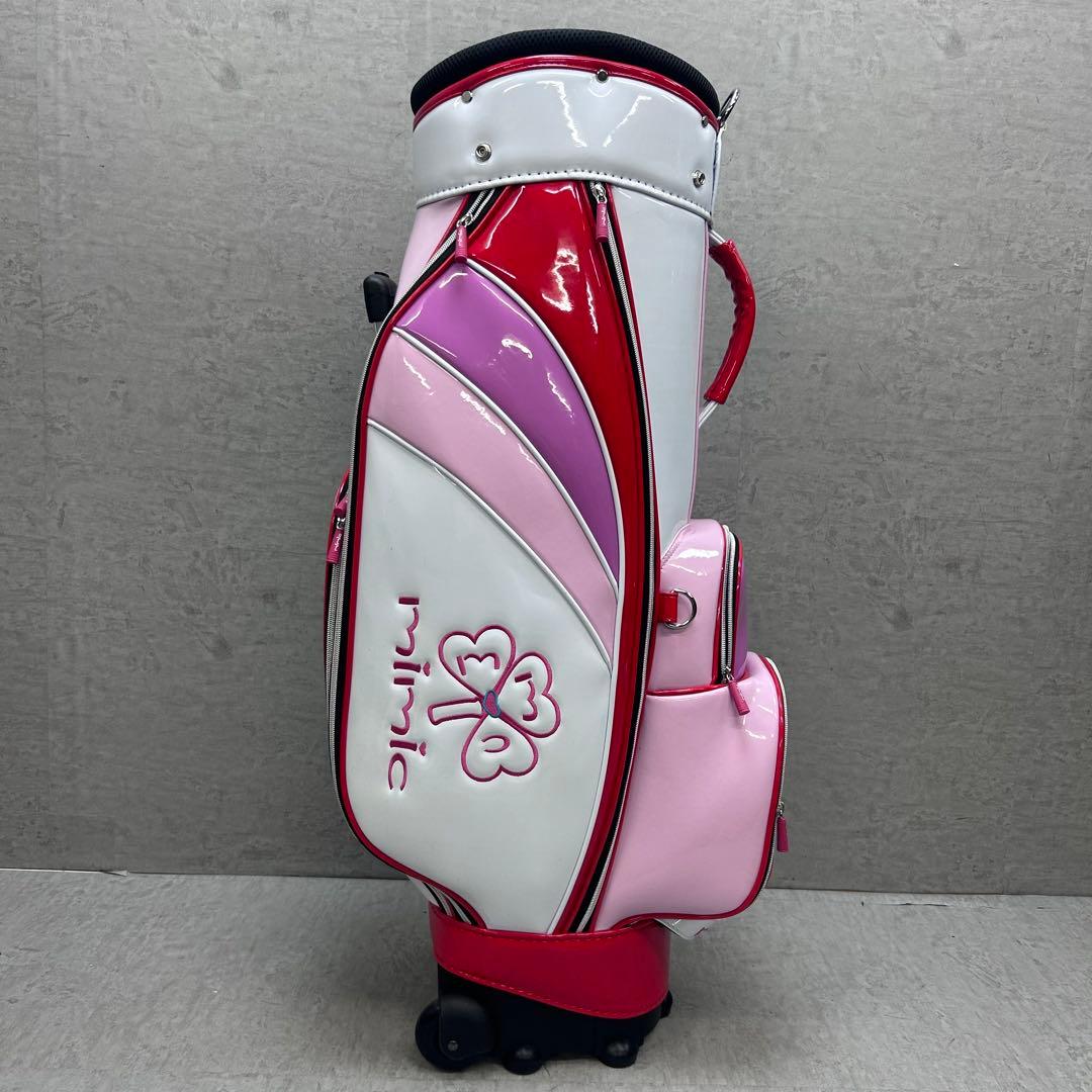 キャスター付き　mimic レディースゴルフ　キャディバッグ　ピンク　ホワイト