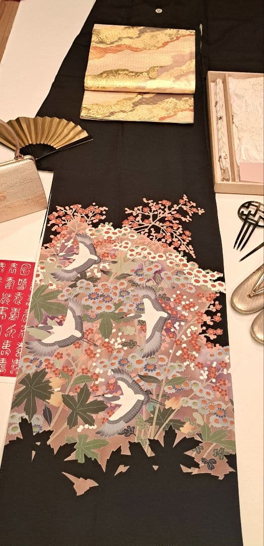 美品❇️作家もの　手描友禅　比翼仕立て　 ５つ紋　総フルセット