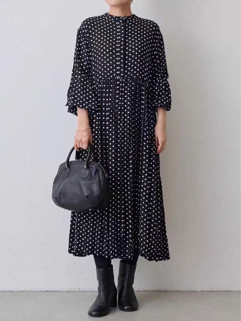 BEARDSLEY ドットギャザーボリューム袖ワンピース