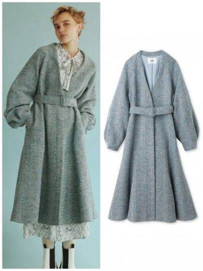 FURFUR / ウールミックスツイードノーカラーコート ロングコート