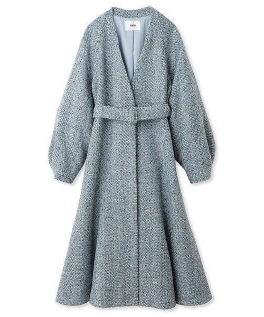 FURFUR / ウールミックスツイードノーカラーコート ロングコート