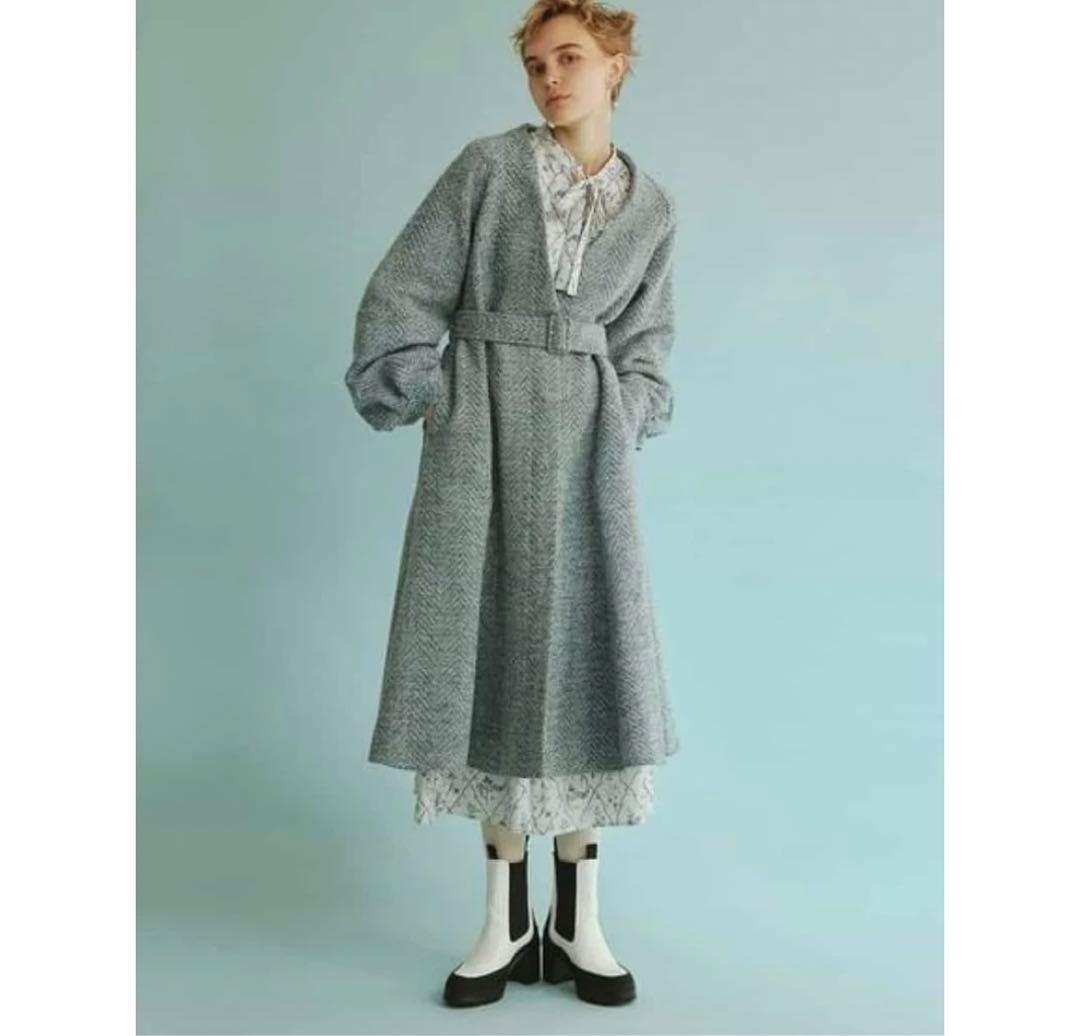 FURFUR / ウールミックスツイードノーカラーコート ロングコート