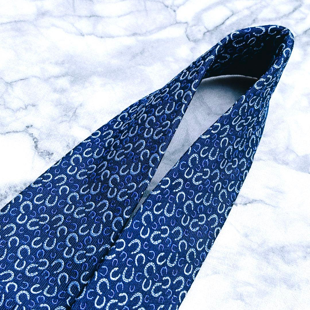 ✨極美品✨エルメス　ホースシュー　馬蹄　総柄　ブルー　ネクタイ