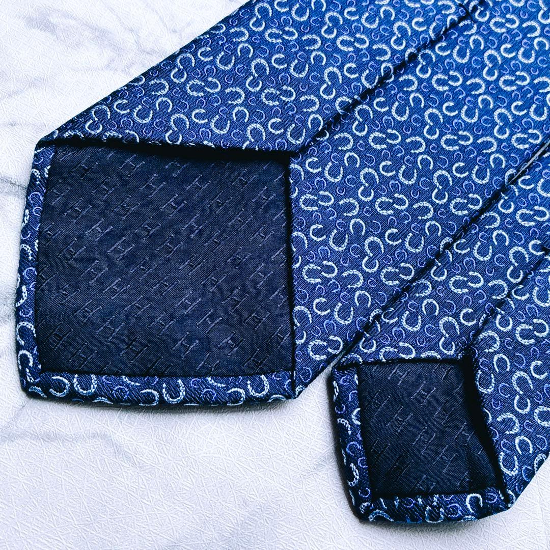 ✨極美品✨エルメス　ホースシュー　馬蹄　総柄　ブルー　ネクタイ
